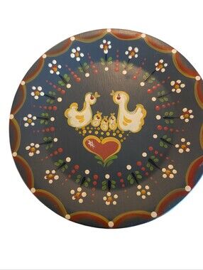 Vintage Vallentyne Folk Art Hand-Painted Wooden Duck Wall Plate | Signed W & W